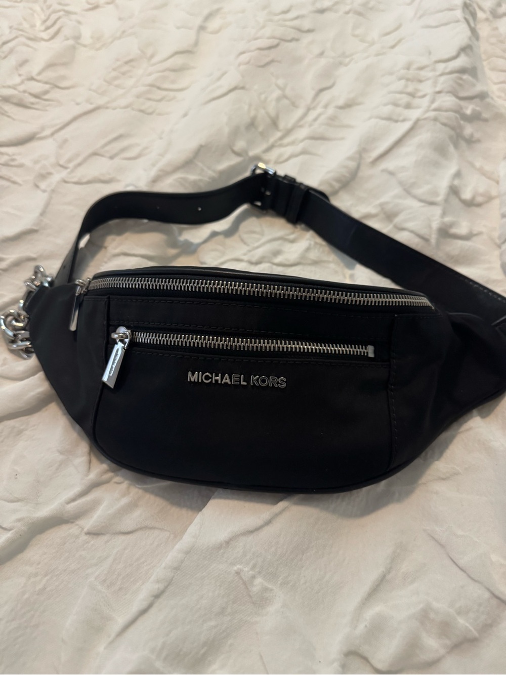 Michael Kors Black Crossbody Belt Bag with Silver Hardware